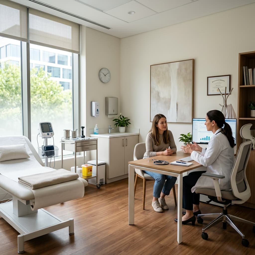Phòng khám bác sĩ hiện đại, đầy đủ trang thiết bị y khoa cao cấp